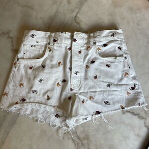 Floral Embroidered White Denim Shorts